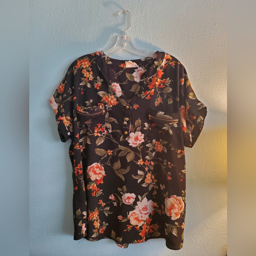 Flower & Feather Floral Top - 2XL
